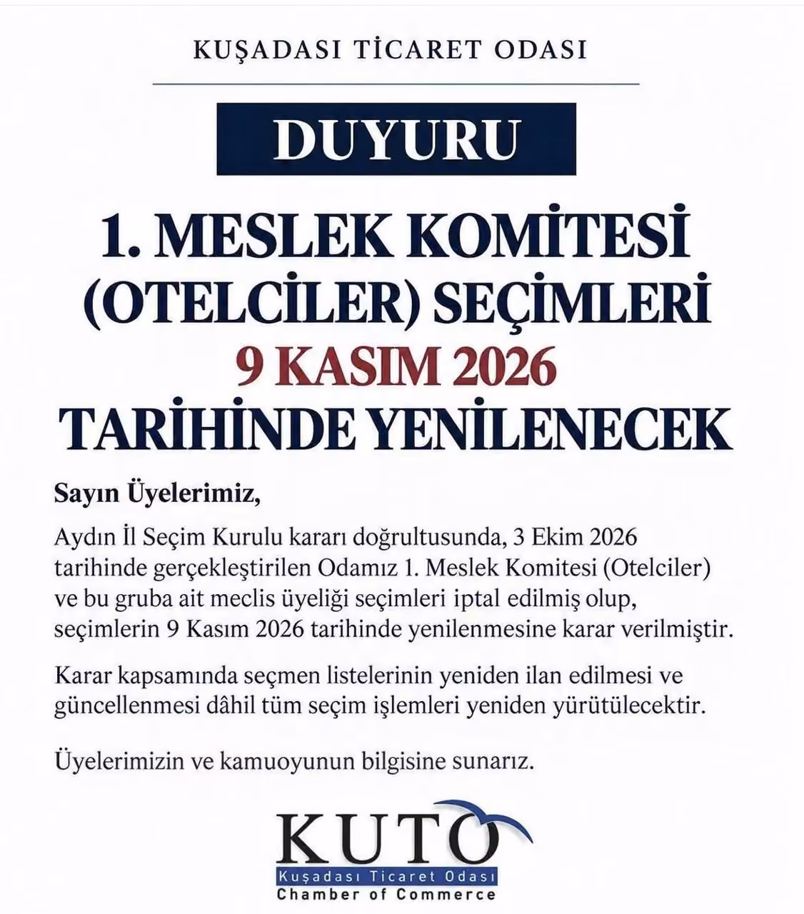 KUTO’da otelciler komitesi seçimi yenilenecek