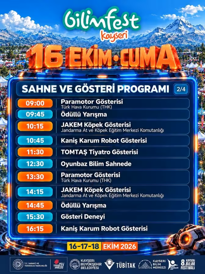 Bilim ve teknoloji şöleni başlıyor: 8. BİLİMFEST Kayseri kapılarını açıyor