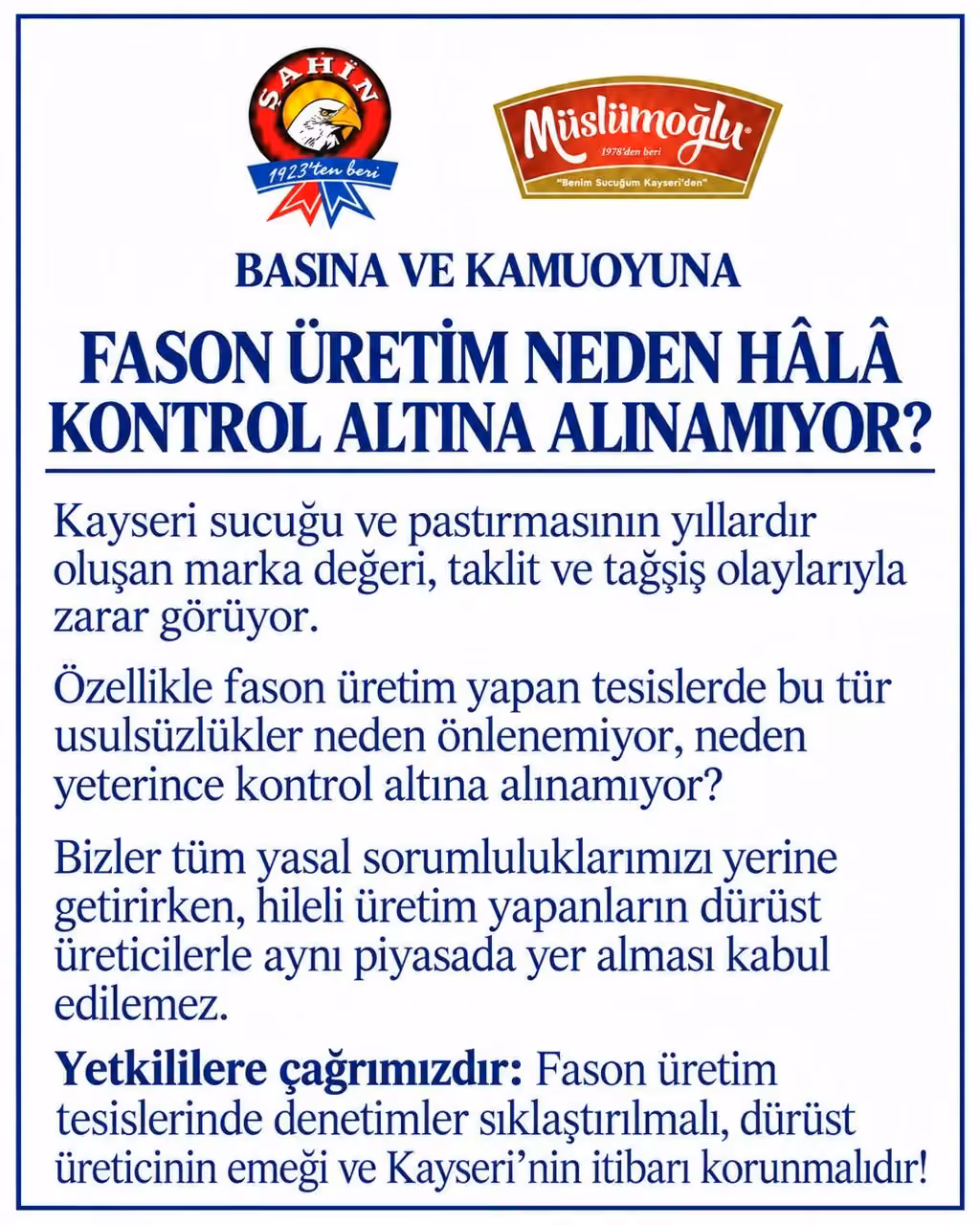 Fason sucukçulara tepki