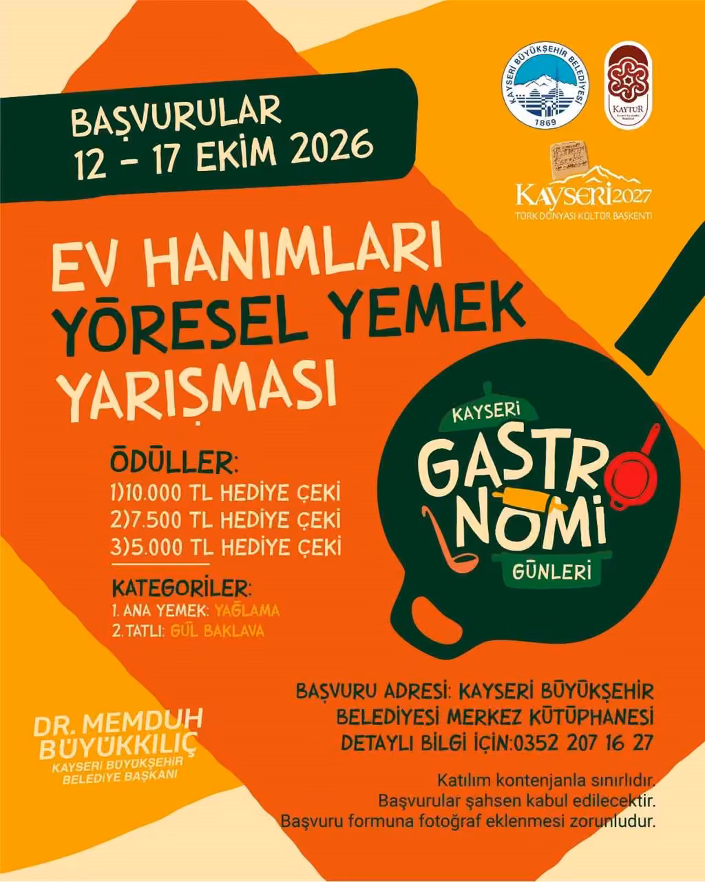 Kayseri Gastronomi Günleri’nde ev hanımları ve minik şefler yarışacak