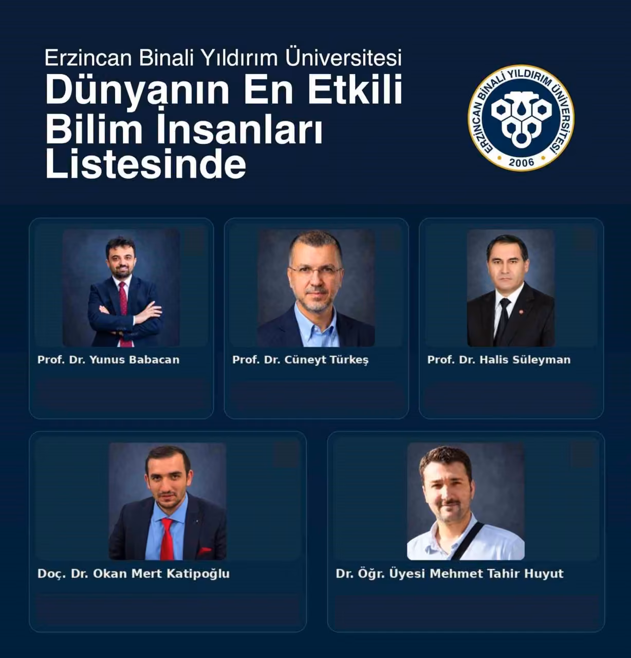 EBYÜ’den 5 akademisyen dünyanın en etkili bilim insanları listesinde
