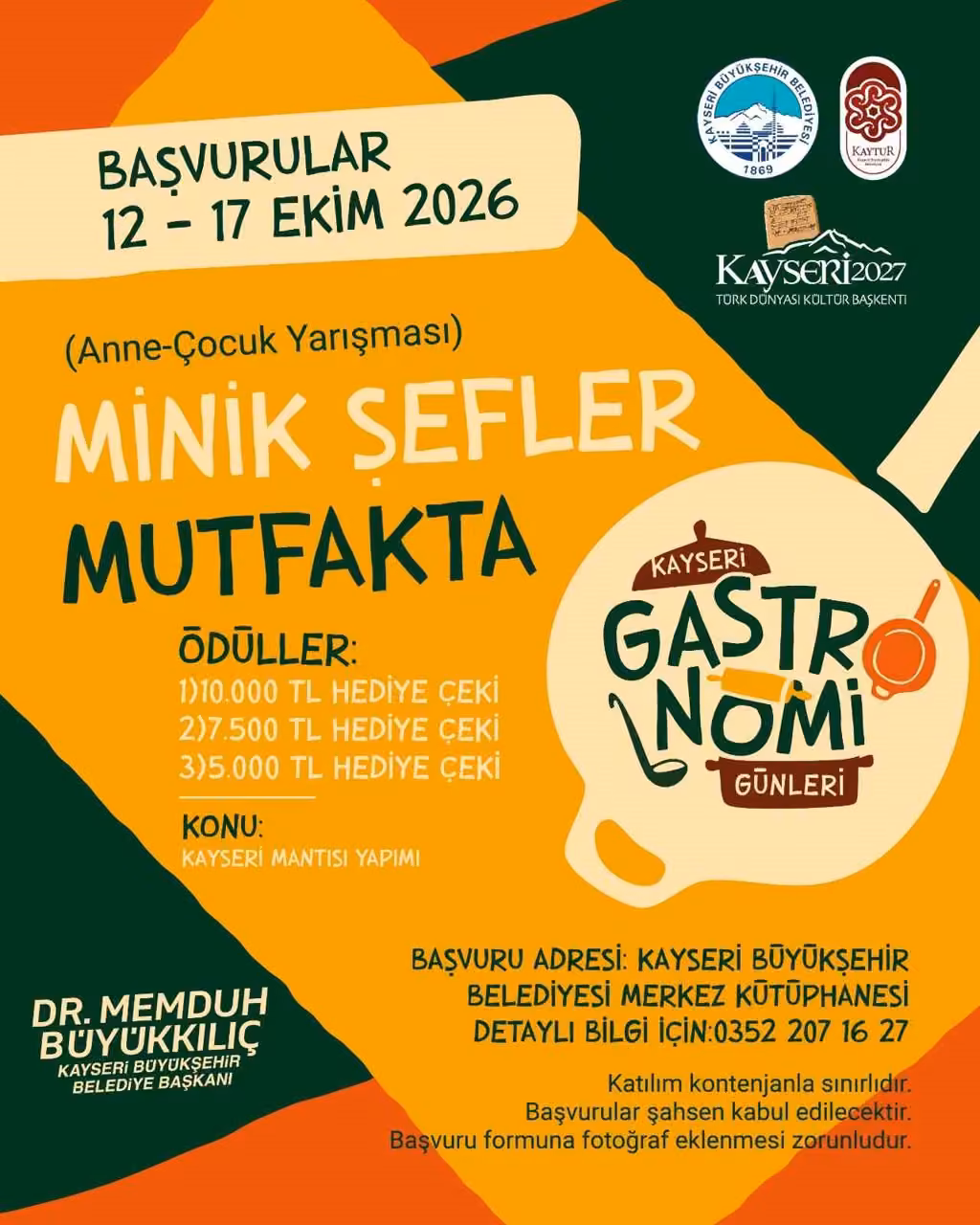 Kayseri Gastronomi Günleri’nde ev hanımları ve minik şefler yarışacak
