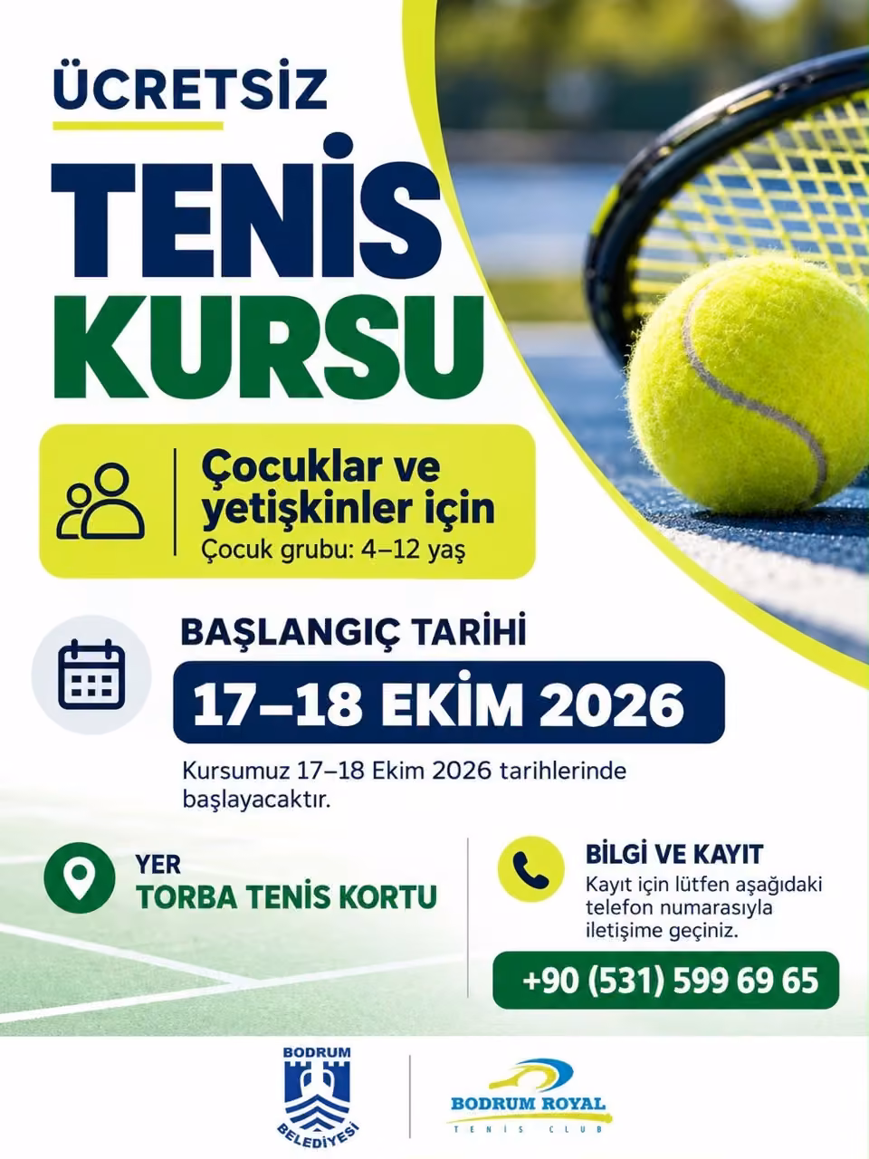 Bodrum’da ücretsiz tenis kursu başlıyor