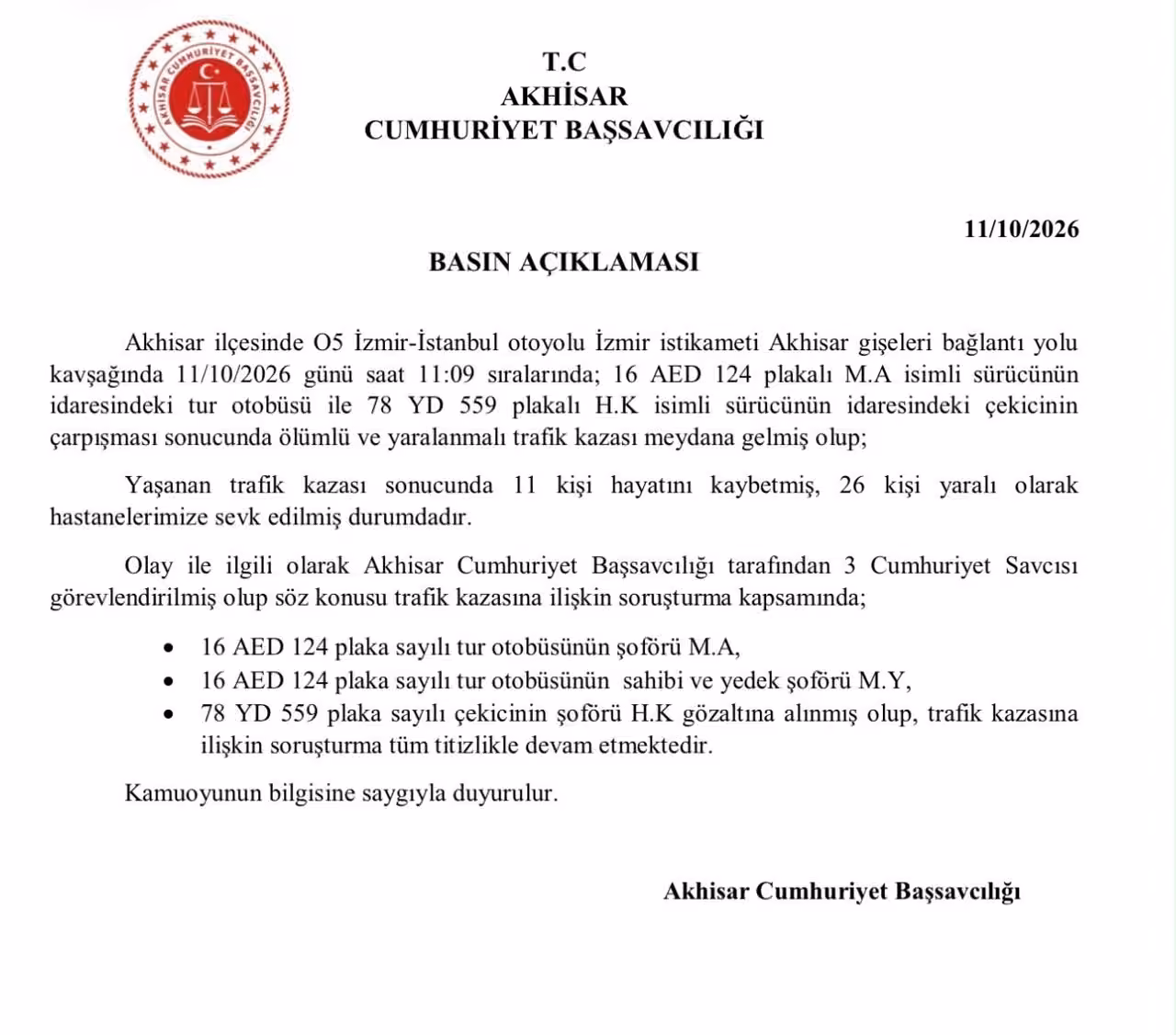 Manisa’da 11 kişinin hayatını kaybettiği trafik kazasında 3 kişi gözaltına alındı